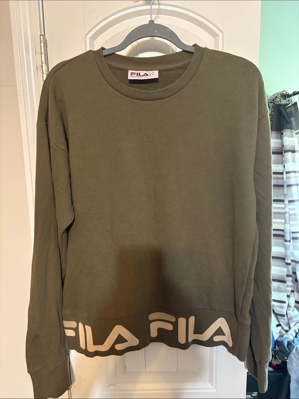 Fila Olive Crewneck Sweatshirt with Hem Logo Repeat